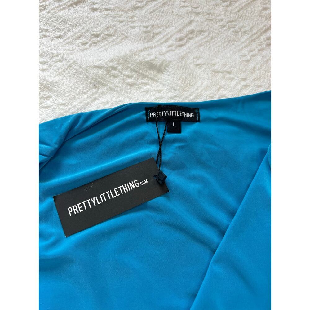 Evening ready maxi dress Pretty Little Thing Petite Blue Slinky  Size Large - Picture 10 of 13